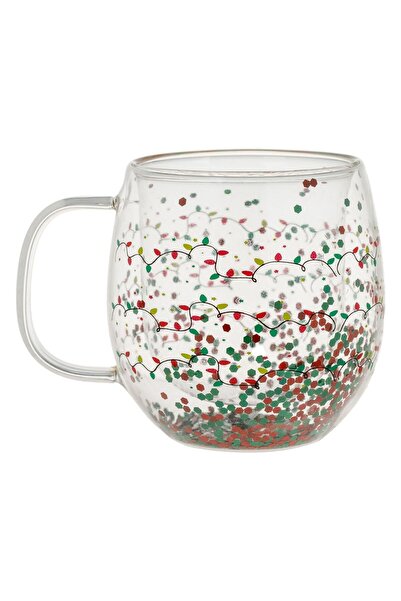 OEM Double Walled Christmas Glass Mug Confetti Luminite Pattern 250ml