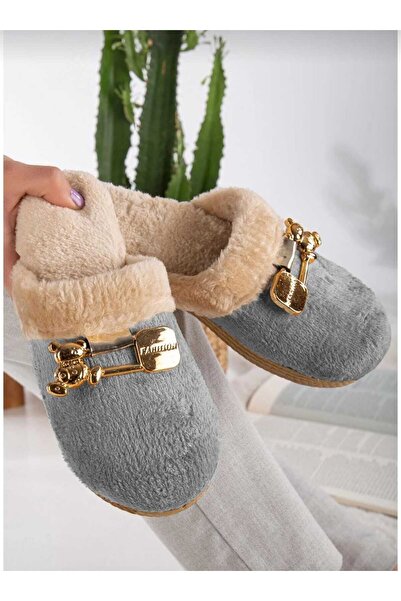 Rose Women's Winter Casual House Slippers with Teddy Bear Buckle