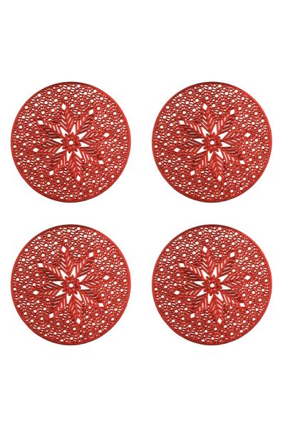 OEM Set of Red Christmas Snowflakes PVC Cup Holders Ø10cm - 4pcs