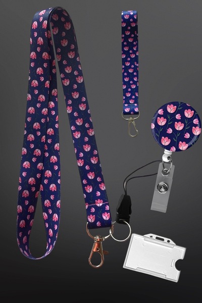StormiStoretr Tulip Patterned Set of 4 Neck Strap Keychain Yoyo Card Holder