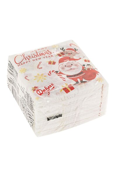 OEM White Christmas Table Napkins Santa Claus & Deer with Gifts 28x8cm - 50pcs