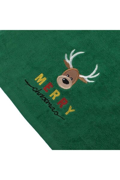 OEM Green Cotton Hand Towel with Embroidered Christmas Deer 60x40cm