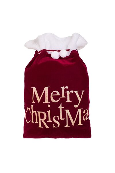 OEM Burgundy Velvet Christmas Bag with Gold Glitter & Message 50x75cm