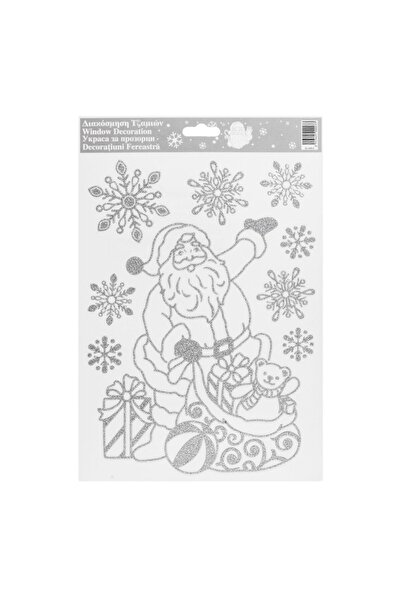 OEM Autocolante Decorative de Craciun Mos Craciun cu Sac & Glitter Argintiu 2...