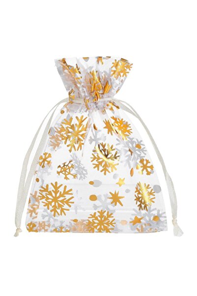 OEM Διαφανής Τσάντα δώρου Χριστουγέννων από οργάντζα με νιφάδες χρυσού 10x13εκ.