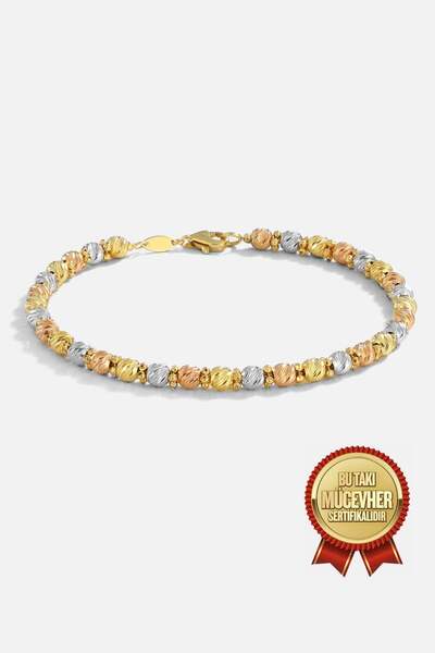 MEKS JEWELS Mikron Altın Kaplama Dorika Üç Renk Gümüş Bileklik