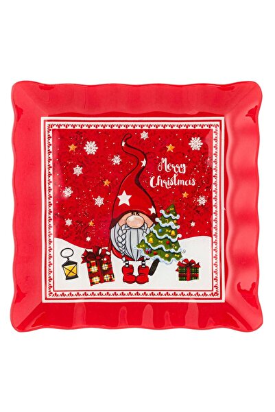 OEM Square Christmas Glass Plate with Gnome Crown Pattern for Dessert 17x17cm