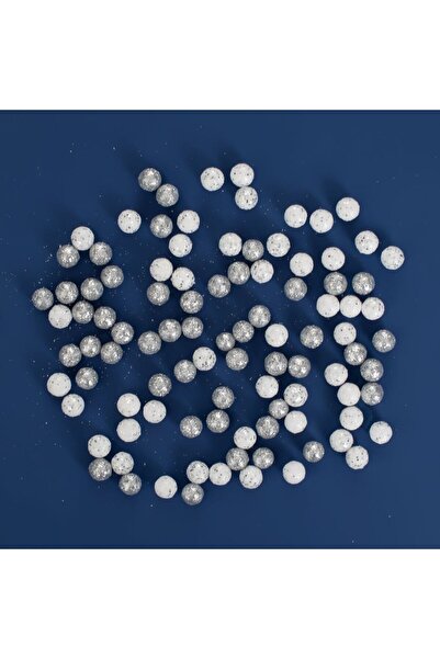 OEM Bile Decorative de Craciun Albe Argintii cu Glitter 1cm - 10g
