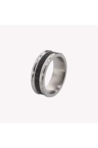 ZINK Men's Silver & Black Stainless Steel Ring | Zjrg027m