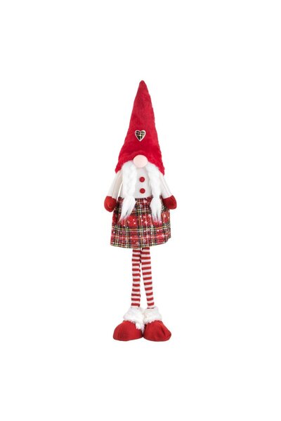 OEM Χριστουγεννιάτικο Φιγούρα Νάνο με Πλεξούδες, Κόκκινο Φόρεμα & Καπέλο, 55εκ.