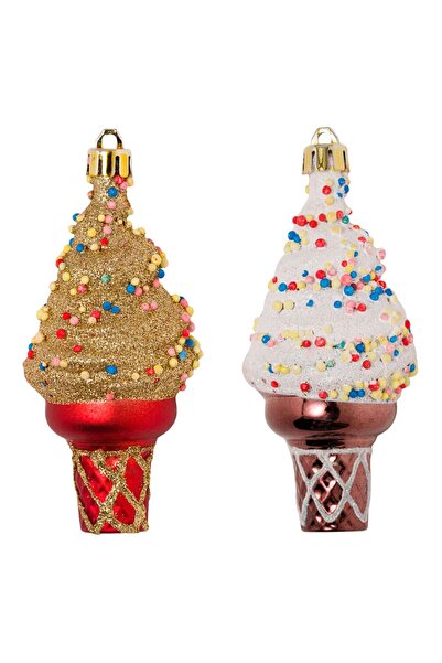 OEM Set Ornamente de Craciun Inghetata Roşie Maro Glitter 11cm - 2buc