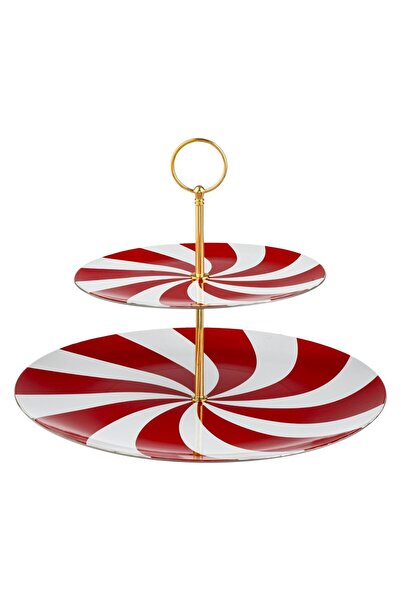 OEM 2-Tier White Plastic Cake Plate with Red Stripes Ø30 centimeters