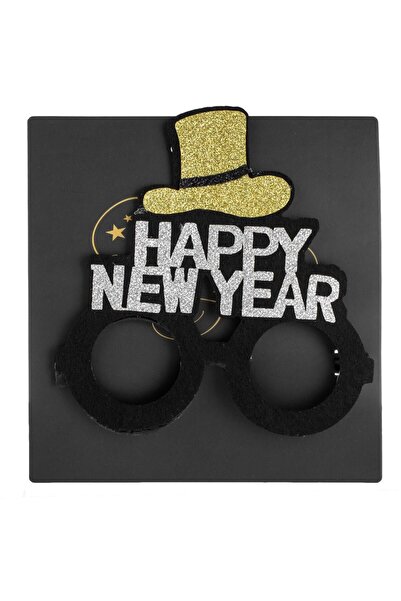 OEM Black Glasses with Happy New Year Hat Silver Glitter 15cm