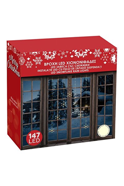 OEM Curtain Light Installation with 147 LED Bulbs & 7 Snowflakes 2m Outdoor & Indoor - Warm White