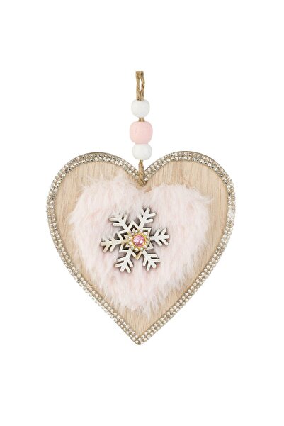 OEM Ornament Brad de Craciun Inima din Lemn cu Strass 10cm