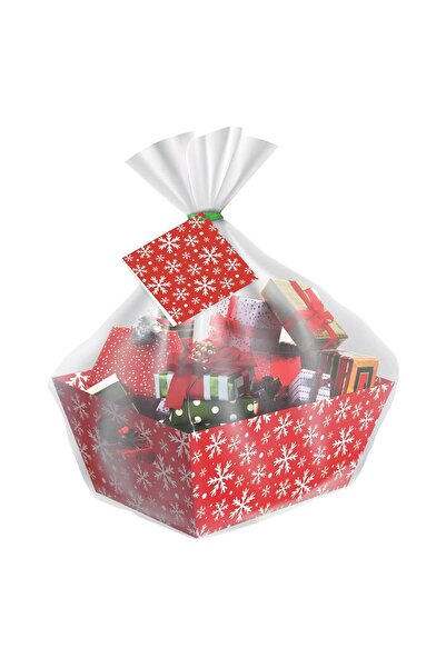 OEM Cosulet de Craciun pentru Ambalaj DIY Rosu Fulgi cu Celofan & Felicitare 23x18x9cm