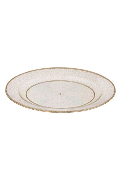 OEM Set of Reusable Transparent Plastic Plates with Gold Glitter 18cm - 6pcs
