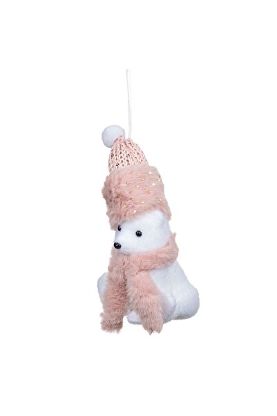 OEM Foam Christmas Tree Ornament White Bear with Pink Scarf Hat 15cm