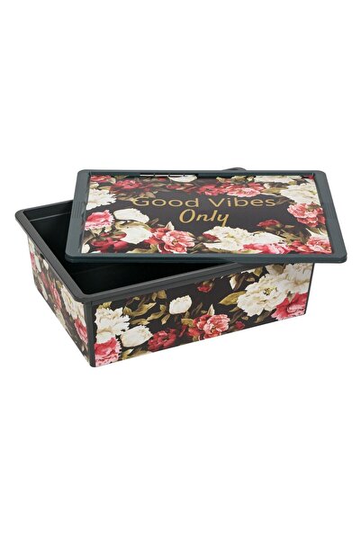 OEM Storage Box with Lid in Plastic Grey Floral 25lt