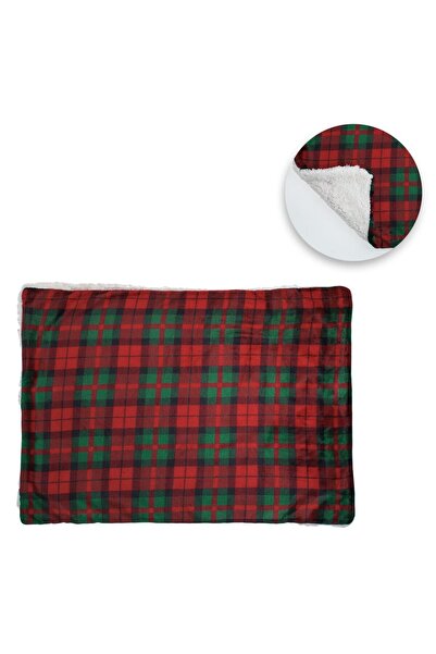 OEM Christmas Decorative Velvet Sherpa Pillowcase Red Green Checkered 70x50cm