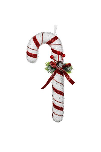 OEM Στολίδι Brad de Craciun Bastonas Rosu Alb cu Beteala 26εκ