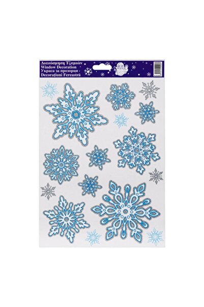 OEM Autocolante Decorative de Craciun Fulgi Bleu cu Glitter Argintiu 20x30cm