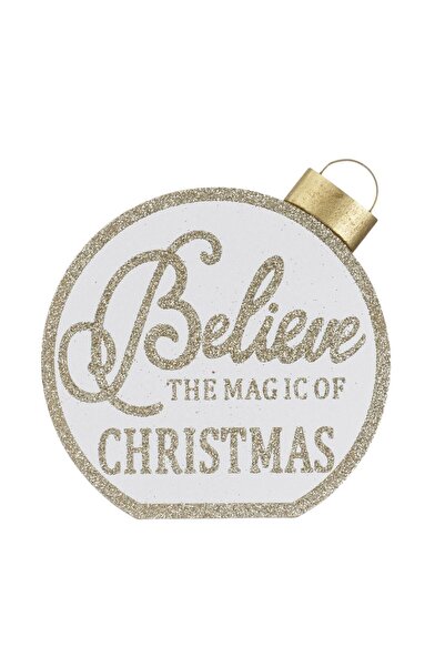 OEM Ornament de Craciun Glob din Lemn Bej cu Glitter "Believe the Magic" 11.5cm