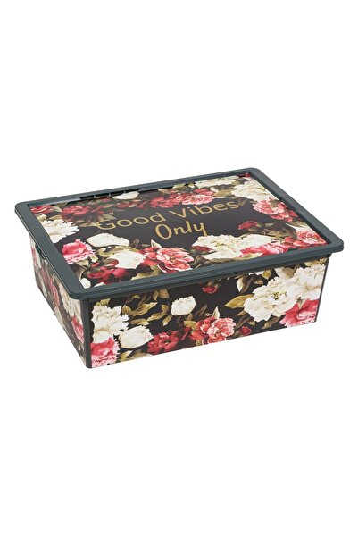 OEM Storage Box with Lid in Plastic Grey Floral 25lt