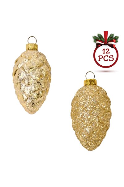 OEM Set Ornamente de Craciun Conuri Aurii Mat Glitter 5cm - 12buc