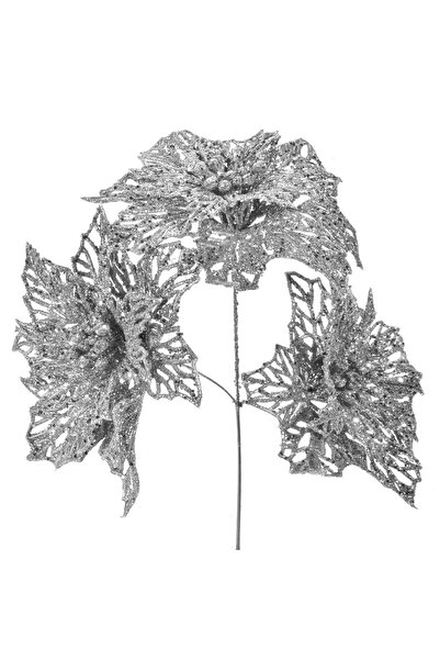 OEM Christmas Decorative Branch Glitter Flowers Silver 26cm