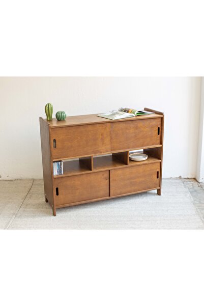 BLAN studio Ahşap Sürgü Kapaklı Büfe Çok Bölmeli Konsol İndigo (Mavi)