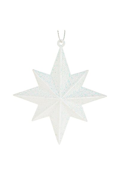 OEM Ornament Brad de Craciun Stea 3D Alba cu Glitter Irizat 10cm