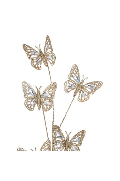 OEM Ramura Decorativa de Craciun Aurie cu Fluturi Cristale Glitter 79 centimetri