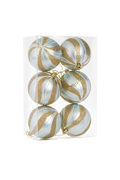 OEM Set of Christmas Baubles Turquoise Beige with Glitter Ø8cm - 6pcs