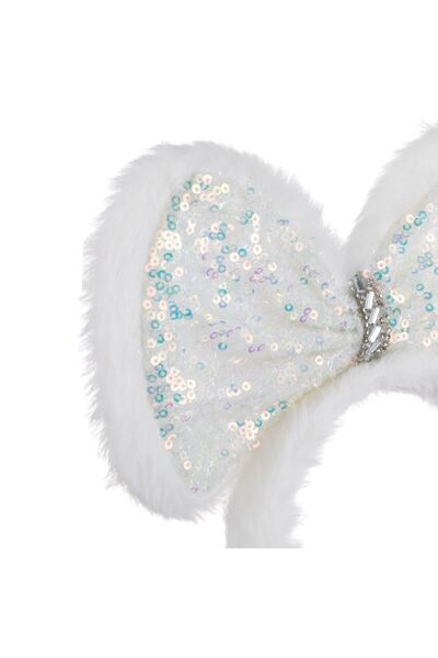 OEM White Bow Christmas Hair Wreath with Faux Fur & Iridescent Rhinestone Sequins