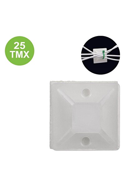 OEM White Plastic Self-Adhesive Holders for Cable Ties 2x2cm - 25pcs