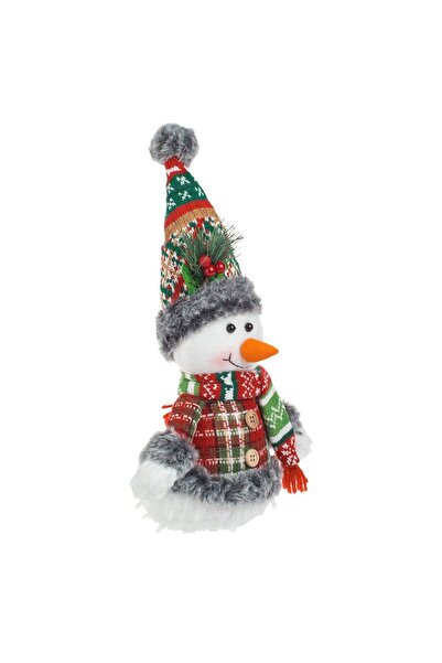 OEM Christmas Decorative Figurine White Snowman with Checkered Coat and Hat 33cm