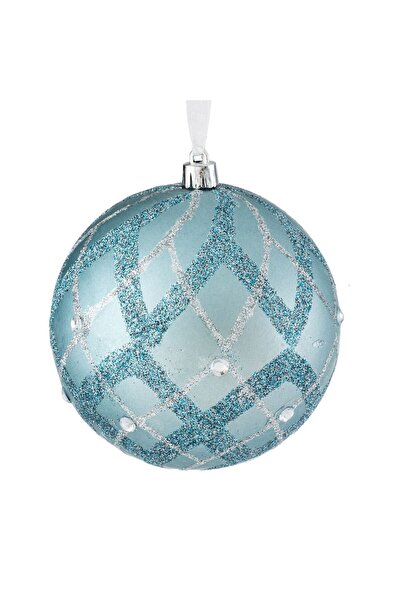 OEM Ornament Brad de Craciun Glob Bleu cu Glitter Argintiu & Strass Ø12cm