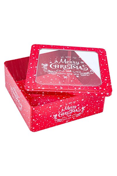 OEM Red Metal Christmas Box with Window 21x21x8.5cm
