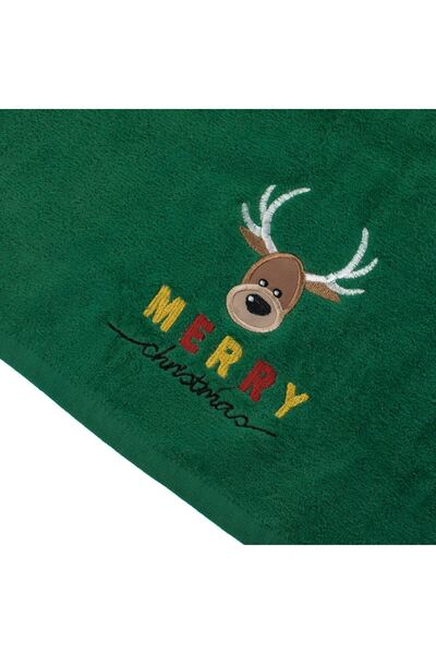 OEM Green Cotton Hand Towel with Embroidered Christmas Deer 90x45cm