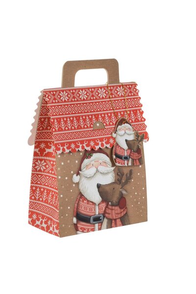 OEM DIY Foldable Box Christmas Packaging with Brown Handle Santa Claus Reinde...