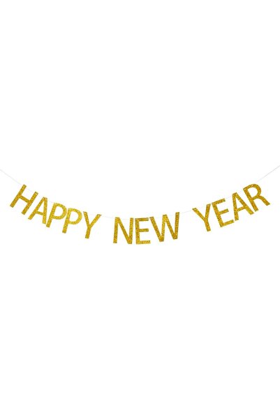 OEM Decorative Garland "Happy New Year" Gold with Glitter 1.8m x 13.5cm