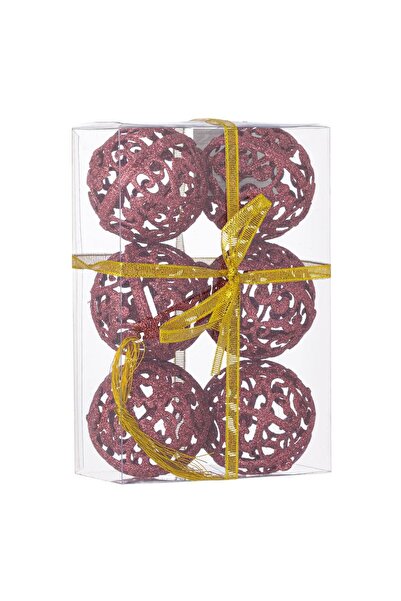 OEM Set of Pink Gold Christmas Baubles with Glitter Ø6cm - 6pcs