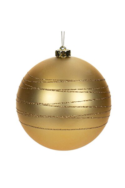 OEM Ματ χρυσή χριστουγεννιάτικη μπάλα με λωρίδες γκλίτερ 15 εκατοστά
