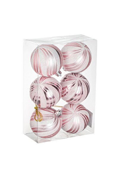 OEM Set of Pink Matte Shiny Iridescent Christmas Baubles with Glitter Ø6cm - 6pcs