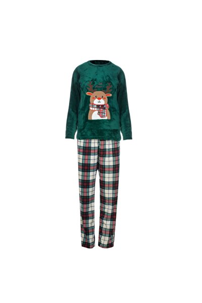OEM Green Velvet Christmas Pajama Set with Red Checkered Reindeer "Oh Deer" f...