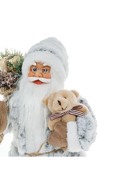 OEM Realistic Santa Claus Figurine White Gray Fur and Teddy Bear 30cm