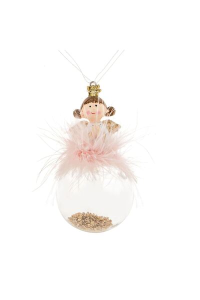 OEM Ceramic Christmas Tree Ornament Little Girl Pink Angel with Gold Glitter