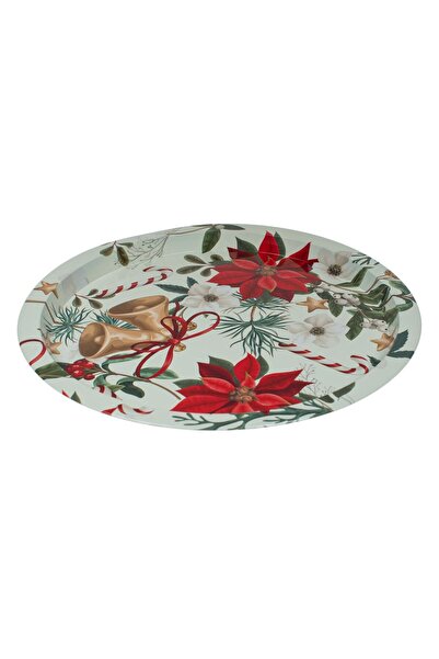 OEM Christmas Metal Tray Ecru Christmas Bells Ø26cm