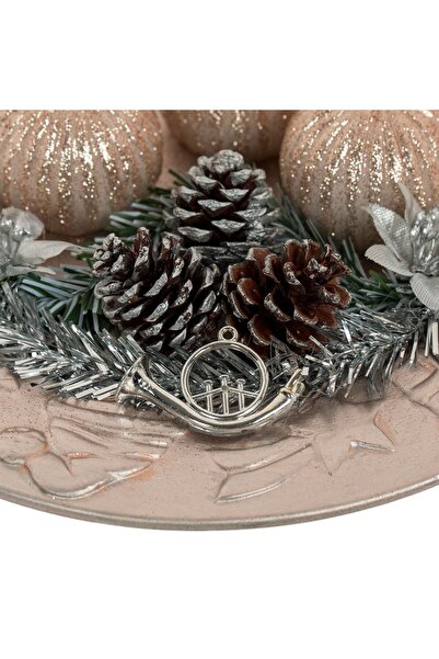 OEM Decorative Christmas Plate with 3 Silver Cone Candles 24cm